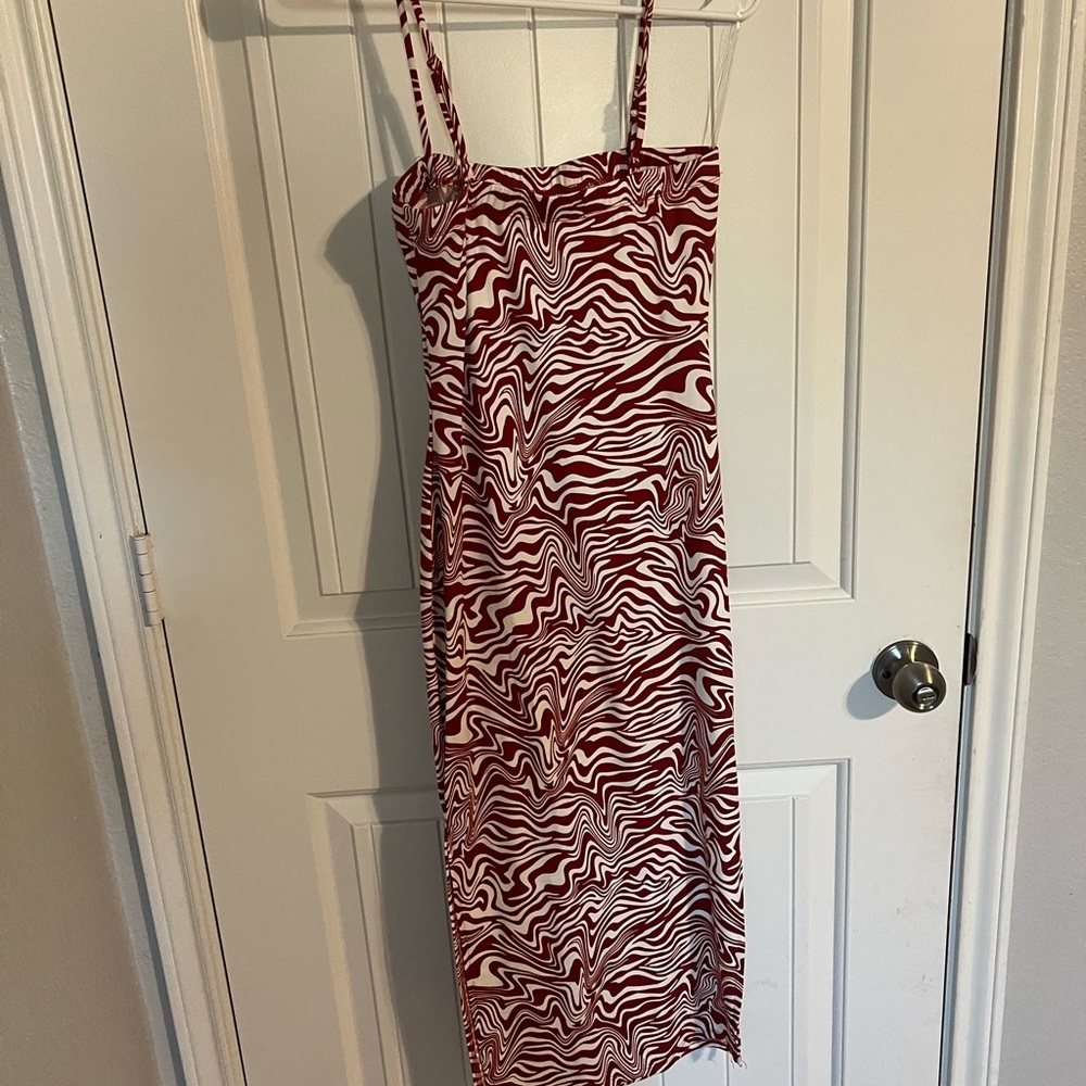 Heart Hips Red and White Abstract Midi Dress